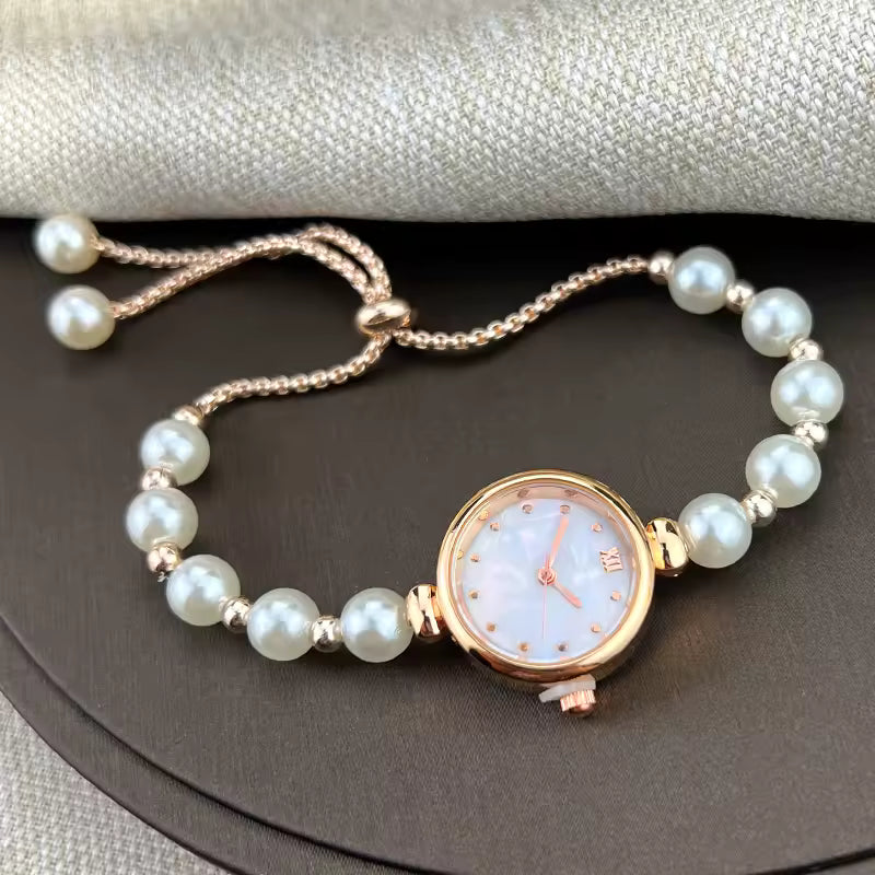 Romantic Pearl Pull Cord Handheld Watch